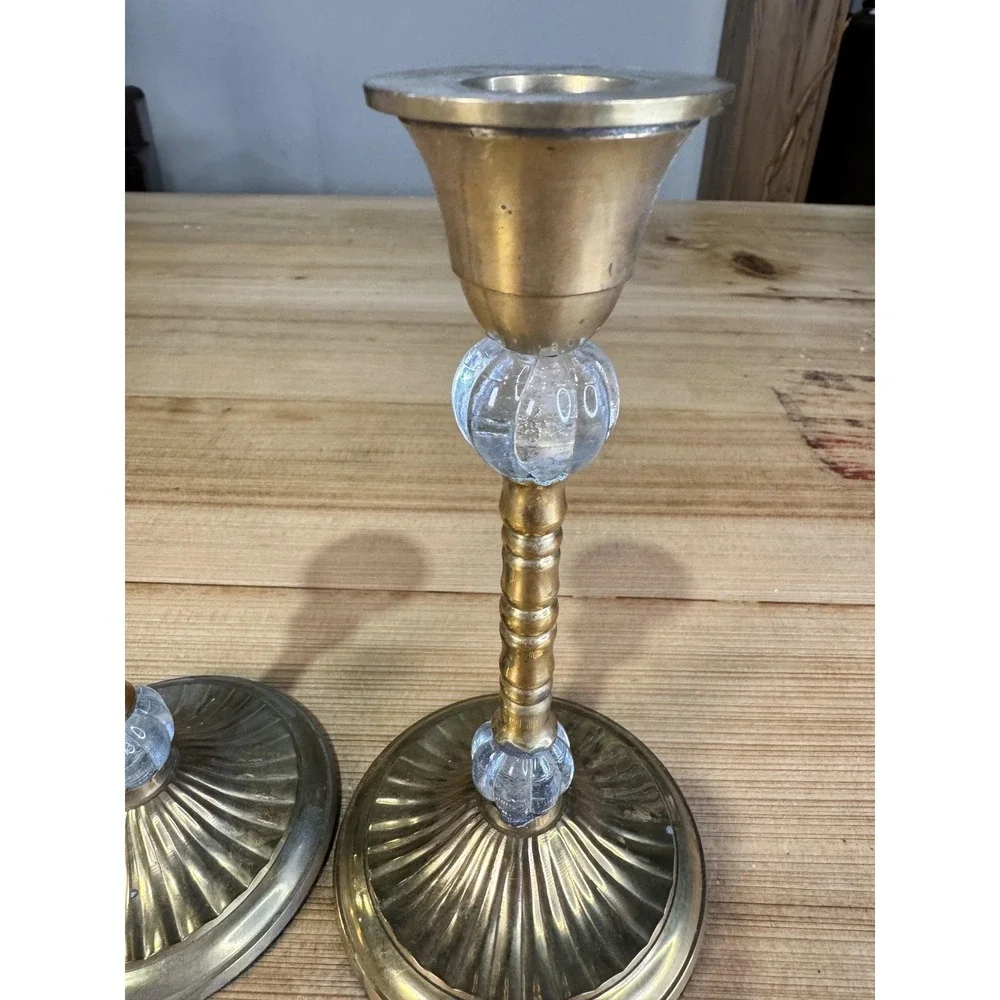 Gold Metal Glass Cobalt Candlestick Holders‎ Set 2 Traditional Taper Home Decor